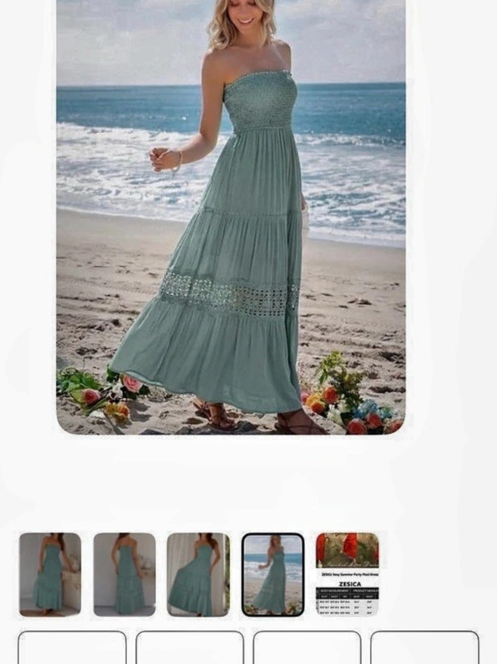 Zesica Bohemian Strapless Lace Trim Backless Maxi Dress Maxi Dress  Sage
